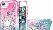 for iPhone 7 Plus Case, iPhone 8 Plus Case, Liquid Glitter Sparkle Floating Case with Ring Holder, Girls Women Kids Bling Diamond Shockproof Protective Cover for iPhone 8/7 Plus -Clear Green