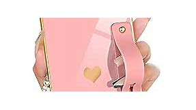 Petitian for iPhone 8 Plus/7 Plus Square Case with Loopy Stand/Strap, Luxury Cute Women Girls Heart Electroplated Designer Squared Edge Phone Cases for 7/8 Plus