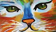 How to paint a Colorful Cat // Canvas Painting Acrylic art
