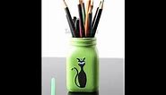 How to make a pen/pencil holder from old glass jar/Glass jar pencil holder DIY