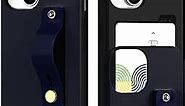 GOOSPERY SlideTok Compatible with iPhone 15 Case, Card Holder Phone Finger Grip Band Loop Stretch Kickstand 2 Card Storage Dual Layer Protective Bumper Wallet Cover, Navy