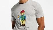 Polo Ralph Lauren fishing bear print t-shirt custom fit in grey marl | ASOS