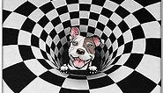 PREZZY Pit Bull Door Mat Optical Illusion Rugs with Black White Plaid Round Rugs 3D Floor Mat Funny Welcome Mat for Home Decoration Indoor Outdoor Entrance Dog Lovers Gifts