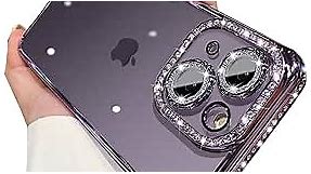 Clear Glitter for iPhone 15 Case, Luxury Bling Sparkly Diamond Rhinestone with Camera Protector Cute Soft TPU Plating Bumper Slim Transparent Women Girls Case for iPhone 15 6.1 Inch (Purple)