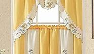 GOHD Very Sunflower. 3PCS Kitchen Cafe Curtain Set Swag Valance and Tier Set. Nice Matching Color Sunflower Embroidery. (Yellow)
