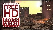 Free Stock Videos – post-apocalyptic dystopian destroyed city with smoke and fire particles 3D