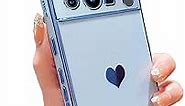 phylla Compatible with Google Pixel 8 Pro 6.7” 5g Phone Case Luxury Plating Cute Love Heart Side Small Pattern Case Full Camera Protection Soft Silicone Shockproof Bumper Cover (Blue)