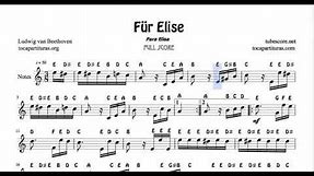 Fur Elise Full Notes Sheet Music for Flute Violin Oboe Para Elisa by Beethoven