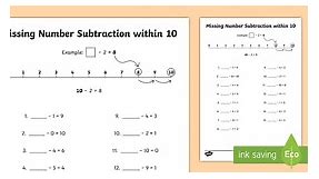 Missing Number Subtraction within 10 Worksheet
