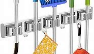 reliahom 2 Pack Broom Holder Mop Hanger Wall Mount Metal Organization Garage Storage System Garden Kitchen Tool Organizer(5 Racks with 4 Hooks, Silver)