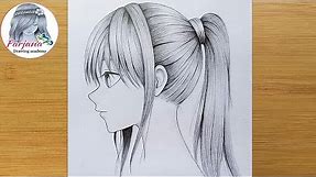 Anime Girl Drawing Tutorial for beginners by One pencil || How to draw anime girl in SIDE VIEW