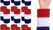 24 Pcs Striped Sweatbands Red White and Blue Wristbands Sports Cotton Wrist Band American Flag Sweat Band for Men Women, Ideal for Tennis, Basketball, Running, Gym, Working Out
