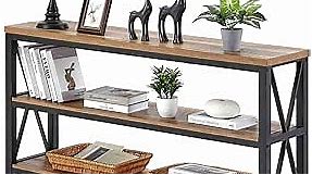 FATORRI Industrial Console Table for Entryway, Wood Sofa Table, Rustic Hallway Tables with 3-Tier Shelves for Living Room (55 Inch, Rustic Oak)