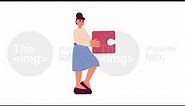 Female office worker holding puzzle piece 2D animation