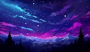 Animated virtual backgrounds Landscape background dark sky and stars with a colorful fractal nebula. Parallax.