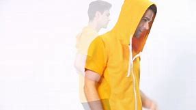 Lars Amadeus Men's Hoodies Solid Color Zip Up Short Sleeve Jackets with Hood Orange 50