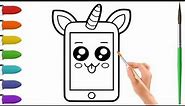 HOW TO DRAW A CUTE UNICORN PHONE | CELL PHONE KAWAII |Drawing for Kids Toddlers| Art by Aishi