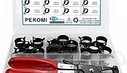 PEROMI 210Pcs 7-25mm Spring Band Hose Clamps With Swivel Flat Hose Clamp Plier Assortment Kit, Spring Band Type Fuel Line Silicone Vacuum Hose Steel Clamp,Low Pressure Air Clip Clamp
