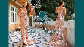 Women A-line Champagne Sequins Long Prom Party Dress | ZAPAKA