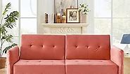 Anwick Velvet Convertible Futon Sofa Bed, Memory Foam Futon Couch Sleeper Sofa, 77.5''Modern Loveseat Sofa with Adjustable Backrest and Armrests for Home Living Room Office (Pink)
