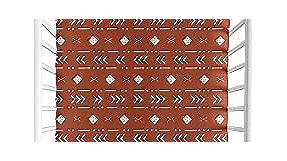 Sweet Jojo Designs Rust White Boho Tribal Mudcloth Boy or Girl Fitted Crib Sheet Baby or Toddler Bed Nursery - Orange Woodland Bohemian Southwest Geometric Arrow Gender Neutral Aztec Mud Cloth