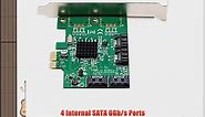 IO Crest 4 Port SATA III PCI-e 2.0 x1 Controller Card Marvell Non-Raid with Low Profile Bracket