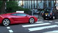 Red Lamborghini Gallardo Coupe - Driving and Accelerating in Knightsbridge, London