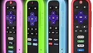 4 Pack Case for Roku Remote, Cover for Hisense/TCL Roku TV Steaming Stick/Express, Silicone Protective Controller Universal Replacement Sleeve Skin Glow in The Dark Pink Green Blue with Lanyards