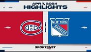 NHL Highlights | Canadiens vs. Rangers - April 7, 2024