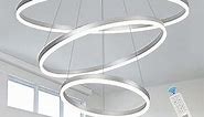 3-Rings D31.5’’ Modern LED Chandelier Silver, Dimmable Pendant Lighting with Remote Control Circular Flush Mount High Ceiling Light for Living Dining Room Bedroom Foyer, 3000K-6500K