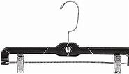 SSWBasics 14-Inch Black Plastic Skirt and Pants Hangers - Pack of 20 with Chrome Swivel Hook, Padded Clips - Perfect for Retail and Home Use, Holds Up to 6 Pounds