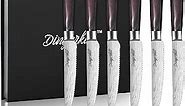 Dingerkit Steak Knives, Steak Knives Set of 6, Serrated Sharp High Carbon Stainless Steel Steak Knife set with Pakkawood Handle for Table Knives, 5″