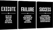 Framed Canvas Wall Art Success Quote For Office, Black Large Positive Motivational Poster, Set of 3, Execute Failure Definition, Inspirational Print (A-3pcs,12x16inchx3pcs)