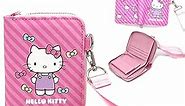 Cute Japanese Character Cat Kitty Small Zipper Purse Coin Card Bill Holder Zip Around Pink Mini Vegan Leahter Wallet with Keyring Hand Strap for Girls Teen Women