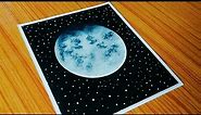 How to draw a moon and star filled sky|Moonlight sky drawing with oil pastels
