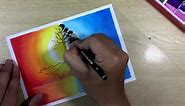 How to draw Sunset ft Moonlight Scenery with Oil Pastel step by step