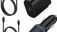 25W Super Fast Charger Type C Wall/Car Charger Combo Kit for Samsung Galaxy S24 S23 S22 S21 Ultra Plus A53 A52 A14 A15 A25 A42 A32 Xcover 7 6 iPhone 15 Pro Max Pixel 8 7 6a Moto LG 2pack USB C Cable