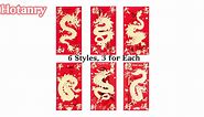 Hotanry Red Envelopes Chinese New Year Dragon 2024, Lunar New Year of the Dragon Envelope Large Interoffice Envelopes Red Packet Hong Bao with 6 Different Gold Embossed Patterns (18 Pcs 6.69*3.54in)