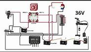 36 V & 24 V System with battery switch, added charger for all batteries. Wiring diagram