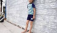Boys Rash Guard Swimsuits Toddler Baby Short Sleeve Sunsuit Swimwear Sets Two Piece (Dark Blue Fi...
