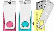 KEXIN Flash Drive 64GB 3 Pack USB Flash Drive 64 GB Thumb Drive USB Drive Bulk Jump Drive Swivel Pen Drive Data Storage USB Stick with LED Indicator 64G Pink Yellow Cyan