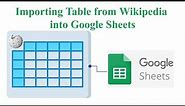 How to import a Wikipedia table into Google Sheets