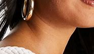 ASOS DESIGN 50mm hoop earrings in thick tube in gold tone | ASOS