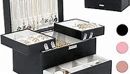 Dajasan Jewelry Boxes for Women Girls, Jewelry Organizer Box, 3 Layers Jewelry Storage Organizer for Earring, Ring, Necklace, Bracelets (Black)