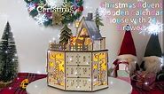 Wooden Christmas Advent Calendar House with 24 Drawers, Refillable Christmas Countdown House with LED Light & Music, Reusable Advent Calendar Boxes Village,Snowman,Tree, Reindeer