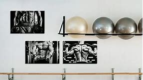 iLOOKLiKE Black and White Gym Canvas Wall Art Bodybuilding Muscle Man Picture Paintings Strong Sportsman Barbell Bodybuilder Poster Framed for Gym Fitness Room Ready to Hang 16x24inchx3pcs