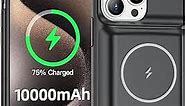 NEWDERY Battery Case for iPhone 15 Pro Max/iPhone 15 Plus 10000mAh, USB C Magnetic Qi Wireless Charging Case, Portable Rechargeable Extended Charger Case Battery Pack - 2023 Release Black
