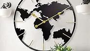 KEQAM Large World Map Wall Clock, Metal Minimalist Modern Clock,Round Silent Non-Ticking Battery Operated Wall Clocks for Living Room/Home/Kitchen/Bedroom/Office/Farmhouse Decor (24 in)