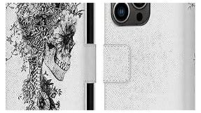 Head Case Designs Officially Licensed Riza Peker Black and White Skulls 6 Leather Book Wallet Case Cover Compatible with Apple iPhone 14 Pro
