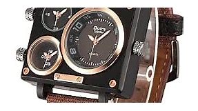 Oulm 3595 Mens Watch Analog Coffee Leather Strap 3 Sub-dials